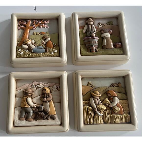 Rare Set of 4 Egan Ceramic Sculptures Quadretti Quattro Stagioni/Four Seasons - Picture 1 of 7